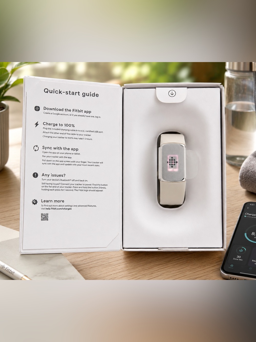 Fitbit charge 6 Fitness Tracker in porcelain/Silver - fitbit. New, box damaged